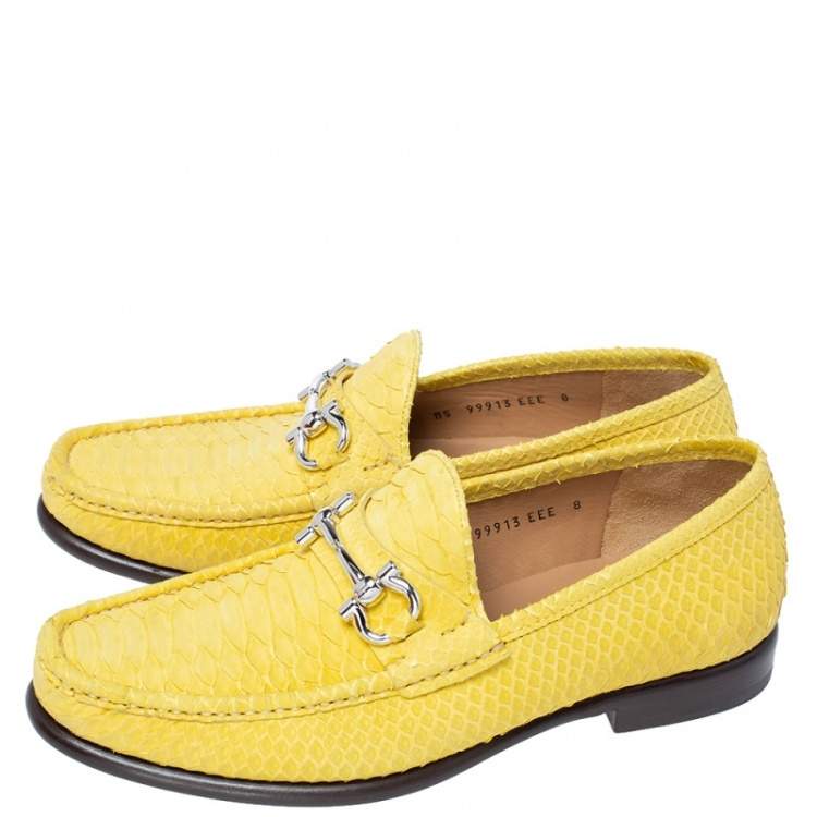 Pre Owned Salvatore Ferragamo Yellow Python Mason Loafers Size 42