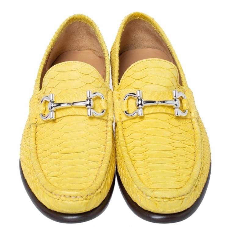 Pre Owned Salvatore Ferragamo Yellow Python Mason Loafers Size 42
