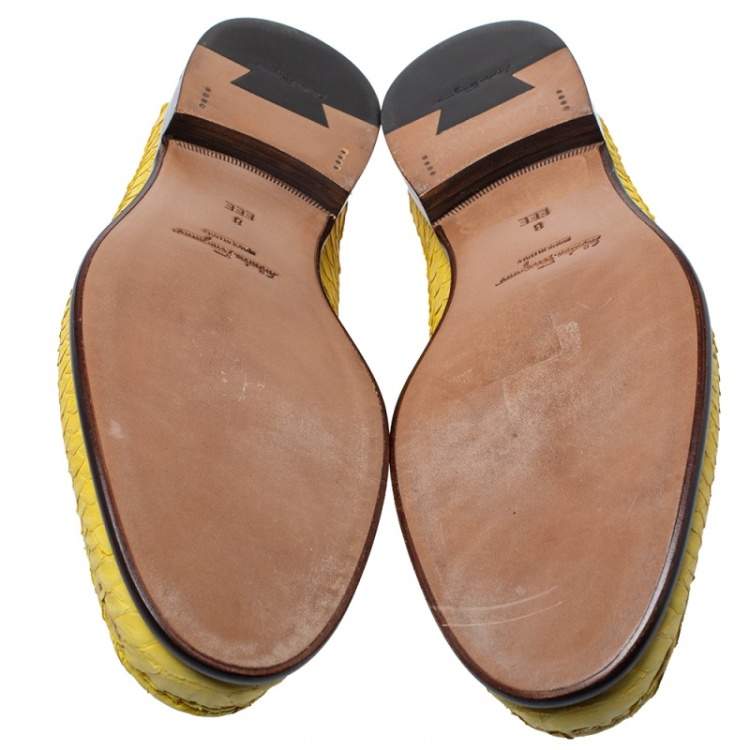 Pre Owned Salvatore Ferragamo Yellow Python Mason Loafers Size 42