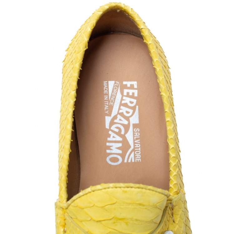 Pre Owned Salvatore Ferragamo Yellow Python Mason Loafers Size 42