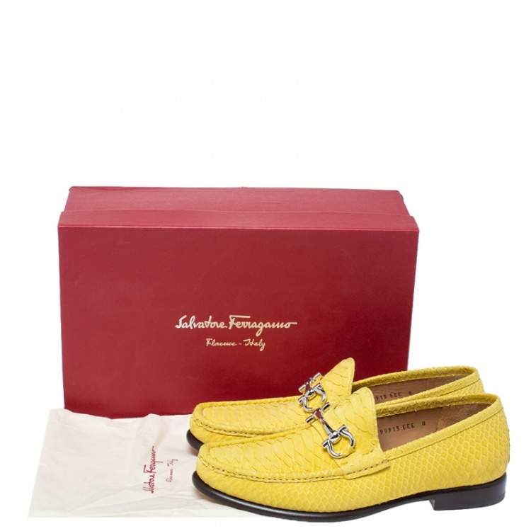 Pre Owned Salvatore Ferragamo Yellow Python Mason Loafers Size 42