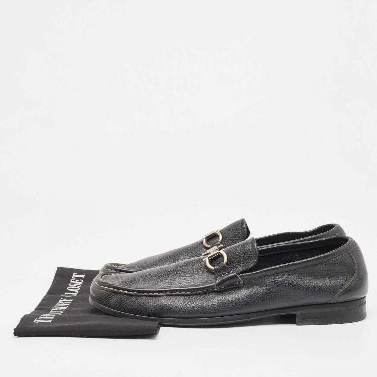 Pre Owned Salvatore Ferragamo Black Leather Gancini Driver Loafers Size 45