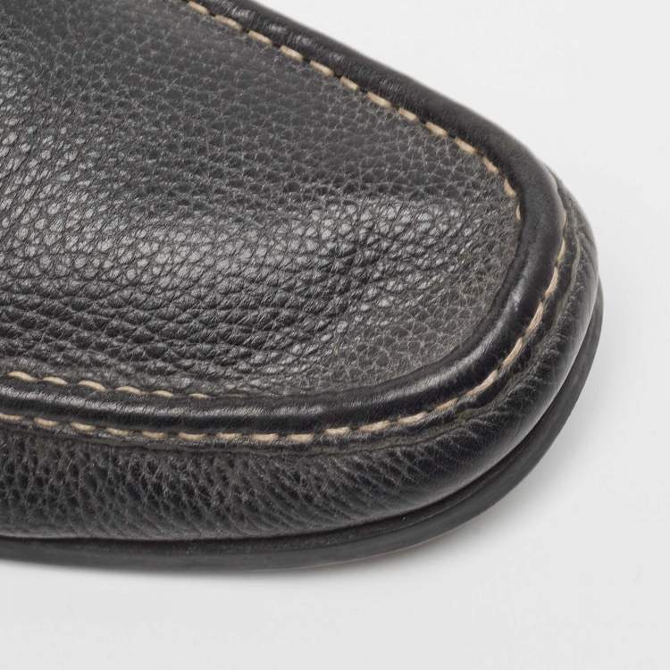 Pre Owned Salvatore Ferragamo Black Leather Gancini Driver Loafers Size 45