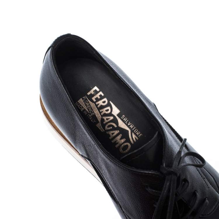 Pre Owned Salvatore Ferragamo Black Cut Out Leather Famoso Lace Up Oxfords Size 41