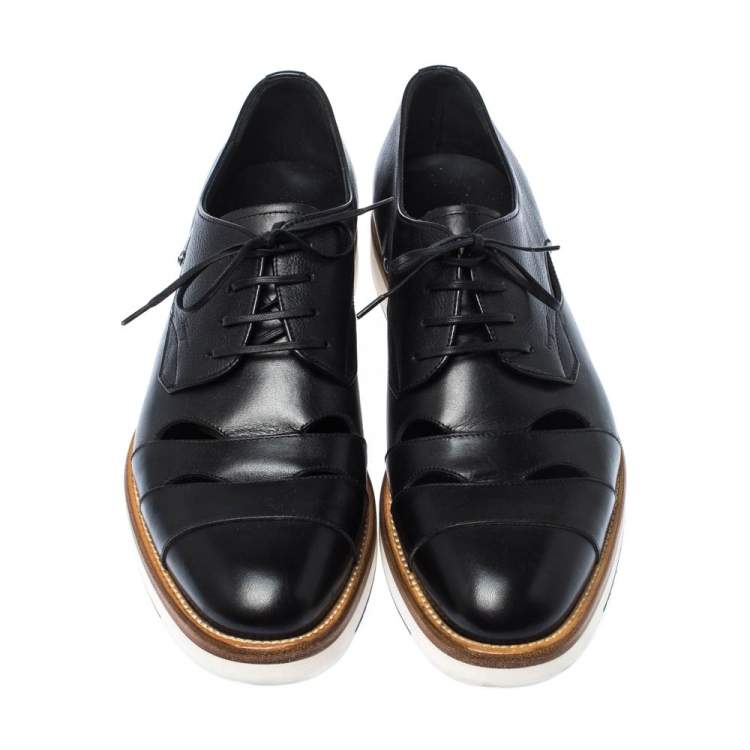 Pre Owned Salvatore Ferragamo Black Cut Out Leather Famoso Lace Up Oxfords Size 41