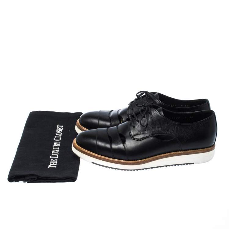 Pre Owned Salvatore Ferragamo Black Cut Out Leather Famoso Lace Up Oxfords Size 41