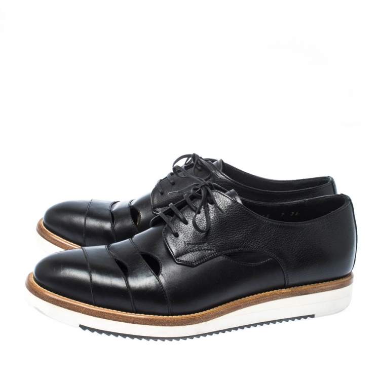 Pre Owned Salvatore Ferragamo Black Cut Out Leather Famoso Lace Up Oxfords Size 41
