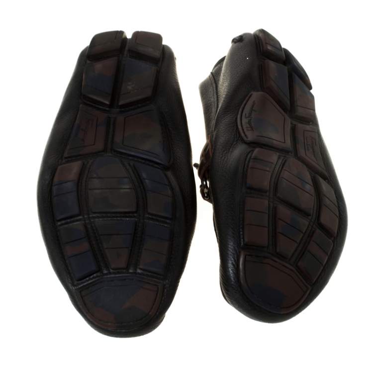 Pre Owned Salvatore Ferragamo Black Leather Slip On Loafers Size 43