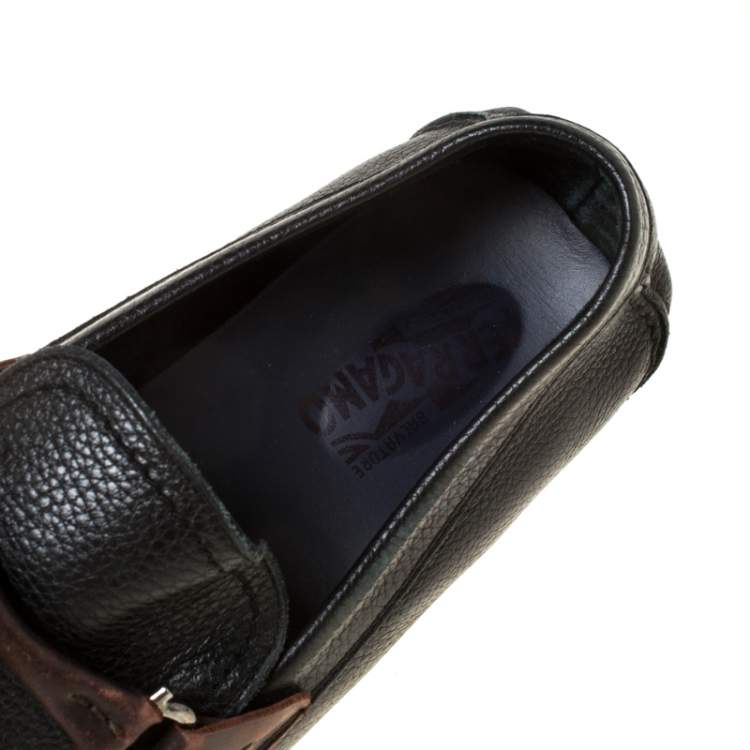 Pre Owned Salvatore Ferragamo Black Leather Slip On Loafers Size 43