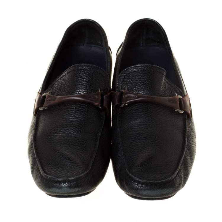 Pre Owned Salvatore Ferragamo Black Leather Slip On Loafers Size 43