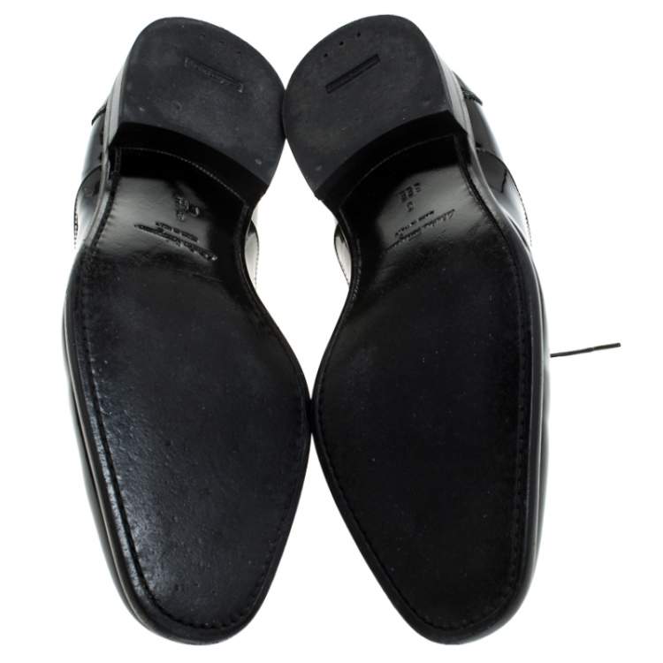 Pre Owned Salvatore Ferragamo Black Patent Leather Aiden Oxfords Size 43