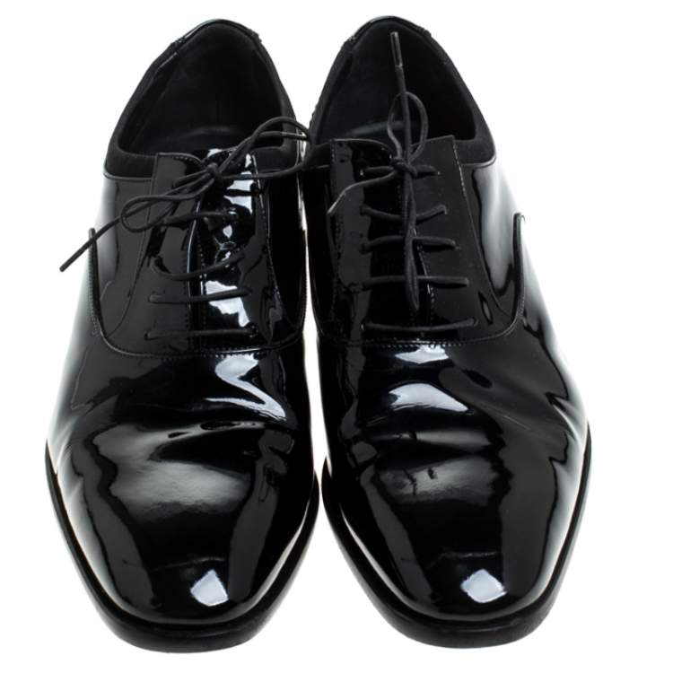 Pre Owned Salvatore Ferragamo Black Patent Leather Aiden Oxfords Size 43