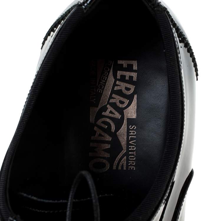 Pre Owned Salvatore Ferragamo Black Patent Leather Aiden Oxfords Size 43