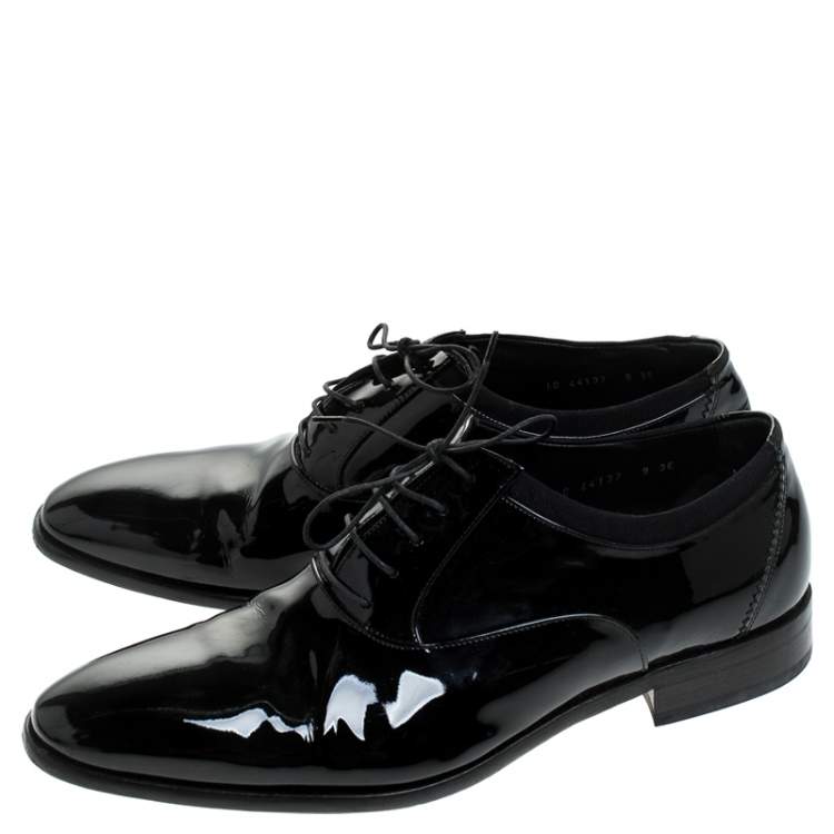 Pre Owned Salvatore Ferragamo Black Patent Leather Aiden Oxfords Size 43