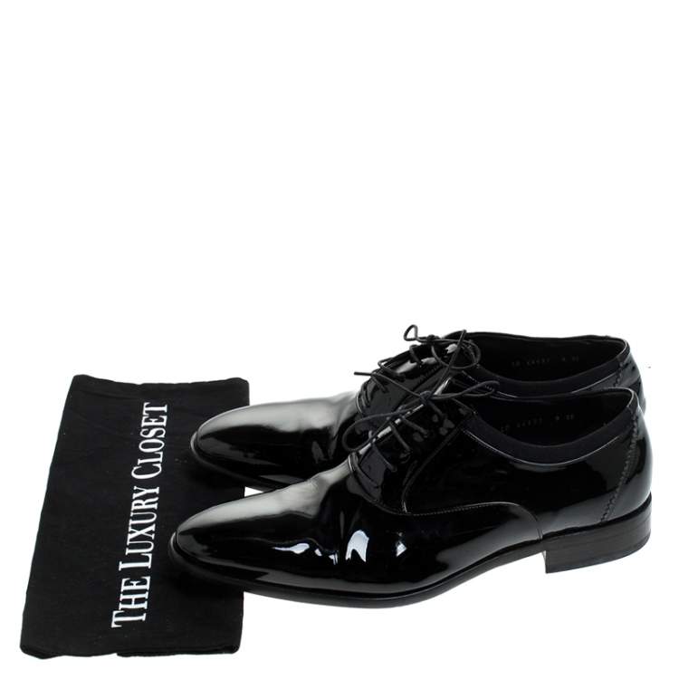 Pre Owned Salvatore Ferragamo Black Patent Leather Aiden Oxfords Size 43