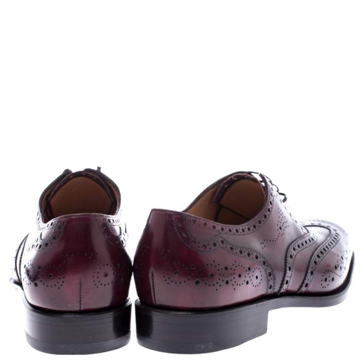 Pre Owned Salvatore Ferragamo Wine Brogue Leather Trieste Oxfords Size 41