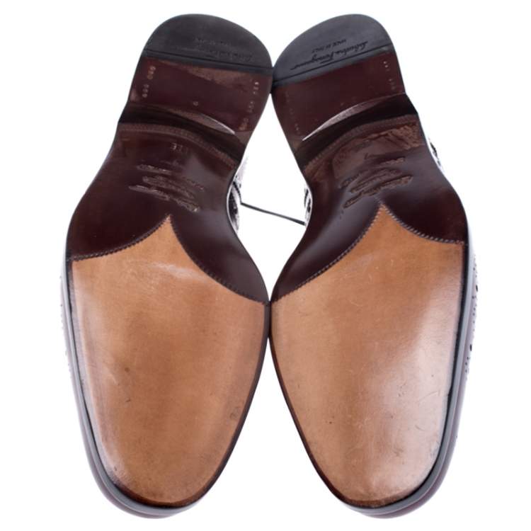 Pre Owned Salvatore Ferragamo Wine Brogue Leather Trieste Oxfords Size 41