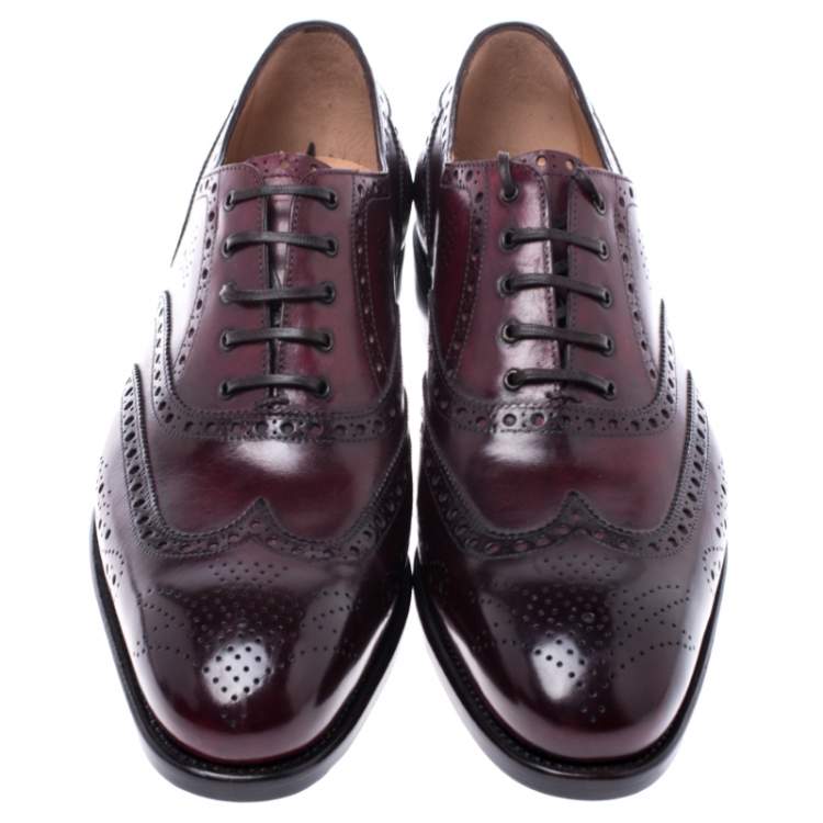 Pre Owned Salvatore Ferragamo Wine Brogue Leather Trieste Oxfords Size 41