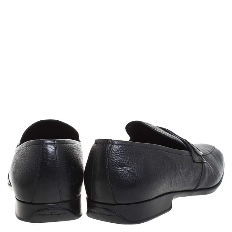 Pre Owned Salvatore Ferragamo Black Leather Gancini Loafers Size 43.5
