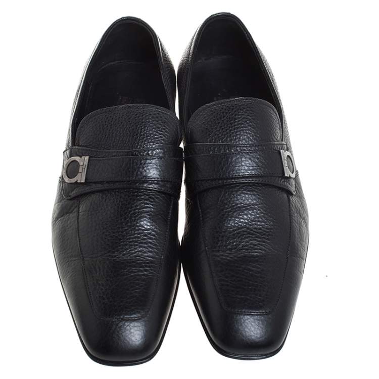 Pre Owned Salvatore Ferragamo Black Leather Gancini Loafers Size 43.5