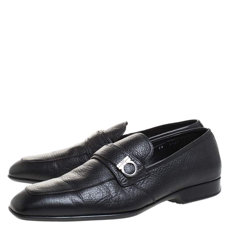 Pre Owned Salvatore Ferragamo Black Leather Gancini Loafers Size 43.5