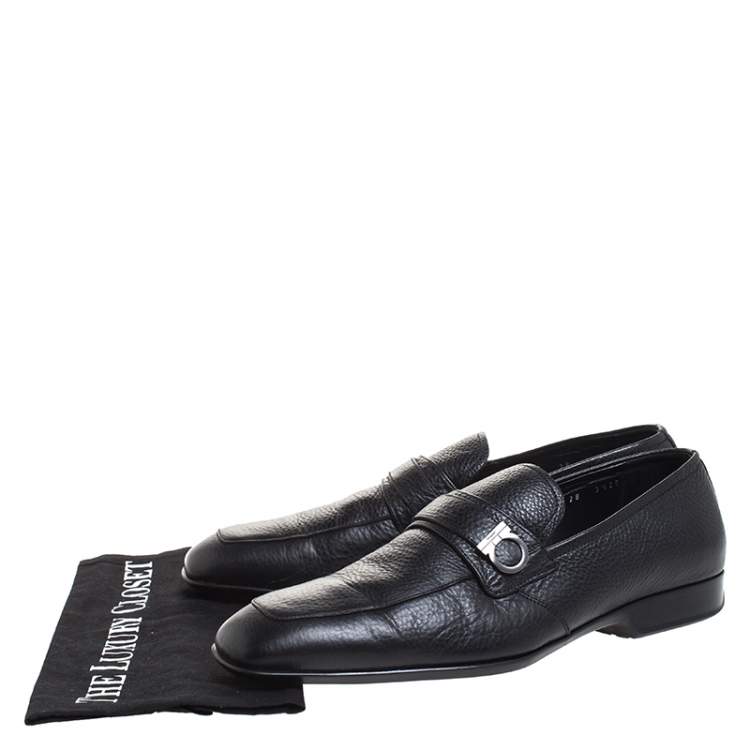 Pre Owned Salvatore Ferragamo Black Leather Gancini Loafers Size 43.5