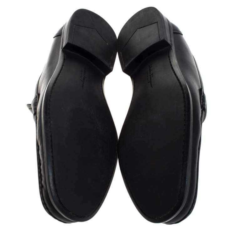 Pre Owned Salvatore Ferragamo Black Leather Gancini Bit Loafers Size 41