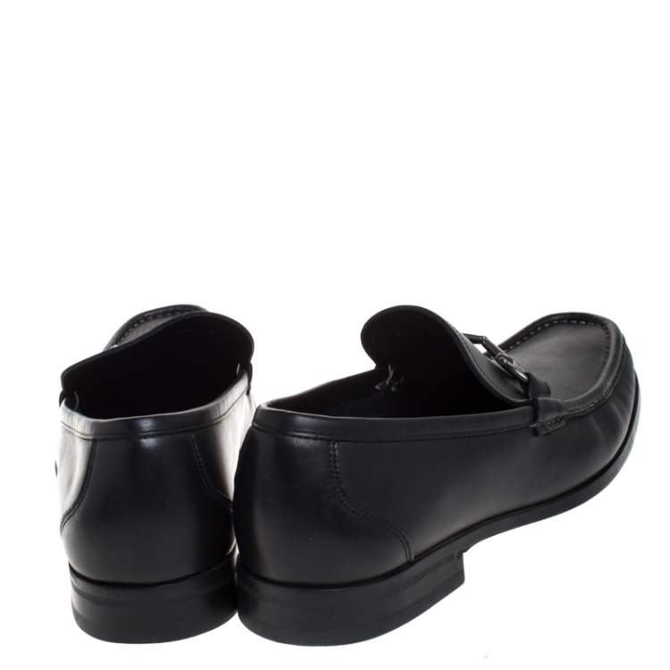 Pre Owned Salvatore Ferragamo Black Leather Gancini Bit Loafers Size 41