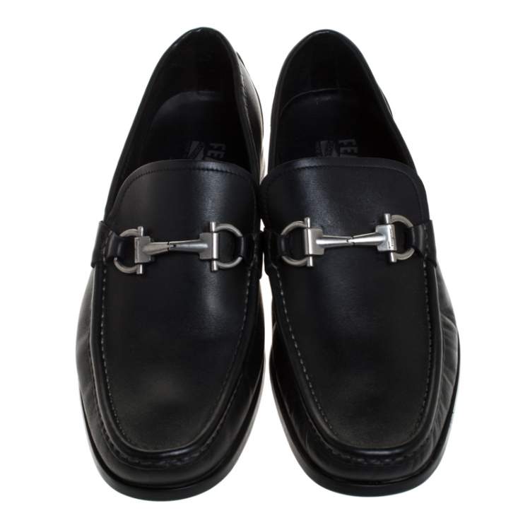 Pre Owned Salvatore Ferragamo Black Leather Gancini Bit Loafers Size 41