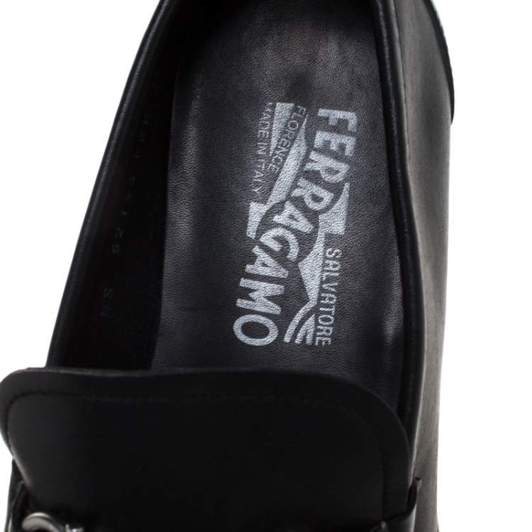 Pre Owned Salvatore Ferragamo Black Leather Gancini Bit Loafers Size 41