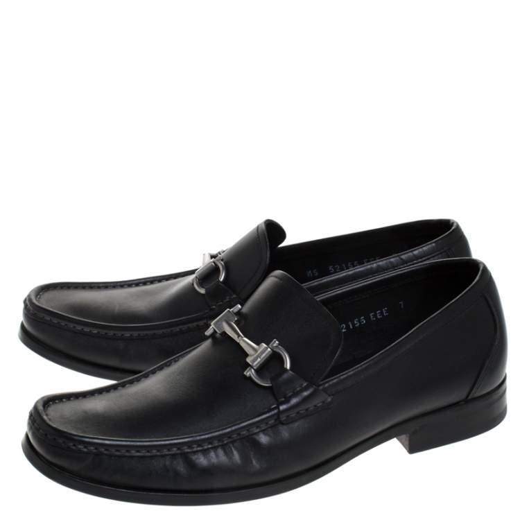 Pre Owned Salvatore Ferragamo Black Leather Gancini Bit Loafers Size 41