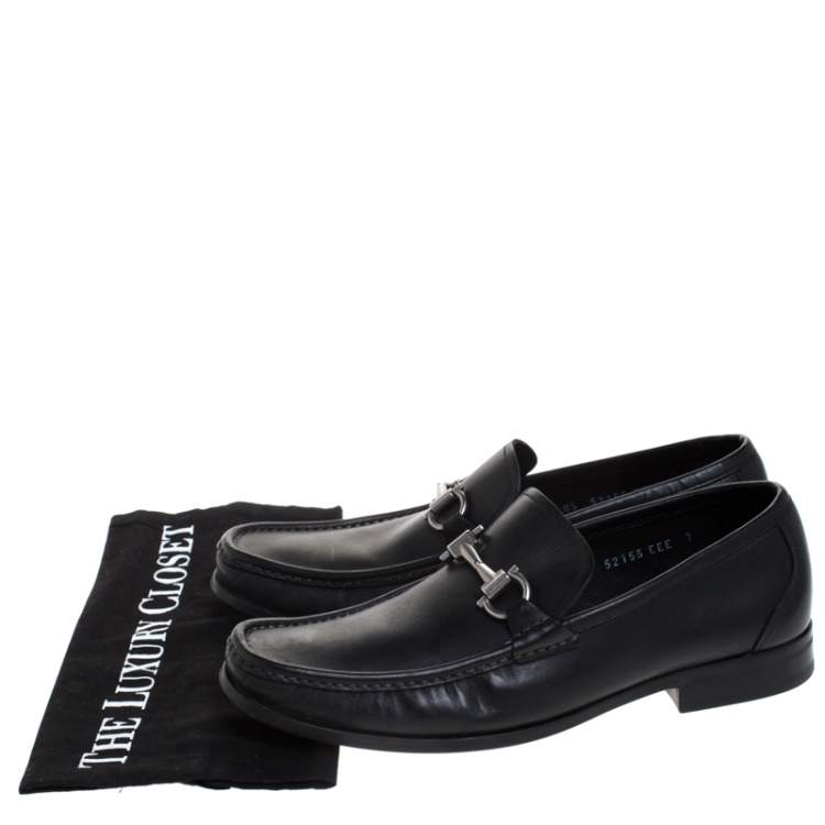 Pre Owned Salvatore Ferragamo Black Leather Gancini Bit Loafers Size 41