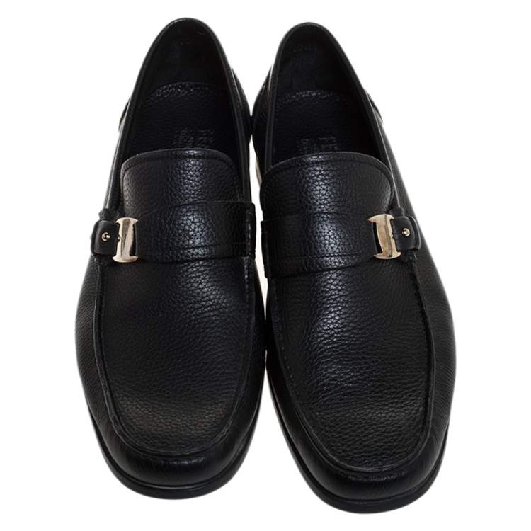 مملوكة مسبقًا Salvatore Ferragamo Black Leather Bravo Slip On Loafers Size 43