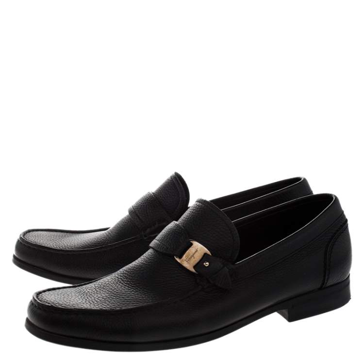 مملوكة مسبقًا Salvatore Ferragamo Black Leather Bravo Slip On Loafers Size 43