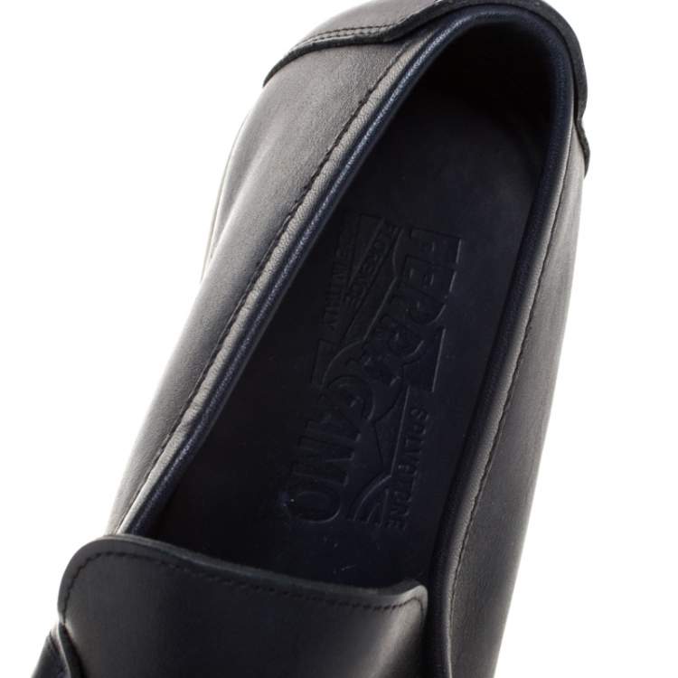 Pre Owned Salvatore Ferragamo Blue Leather Gancini Bit Loafers Size 41