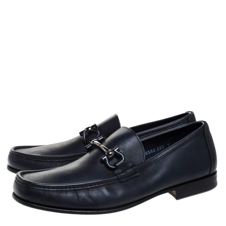 Pre Owned Salvatore Ferragamo Blue Leather Gancini Bit Loafers Size 41