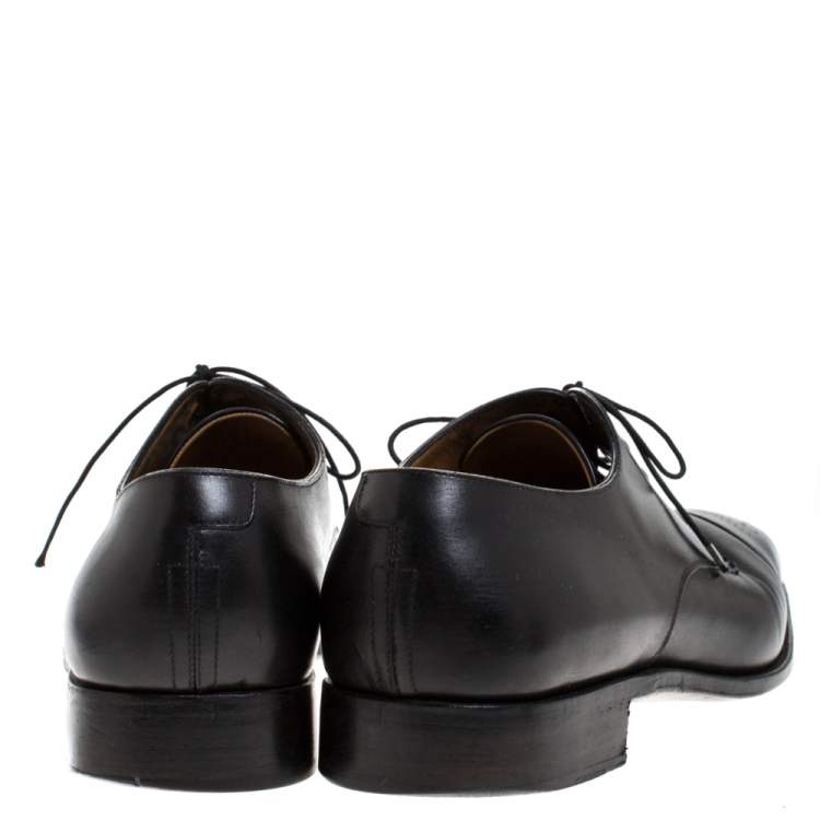 Pre Owned Salvatore Ferragamo Black Leahter Perforated Cap Toe Oxford Derby Size 44.5