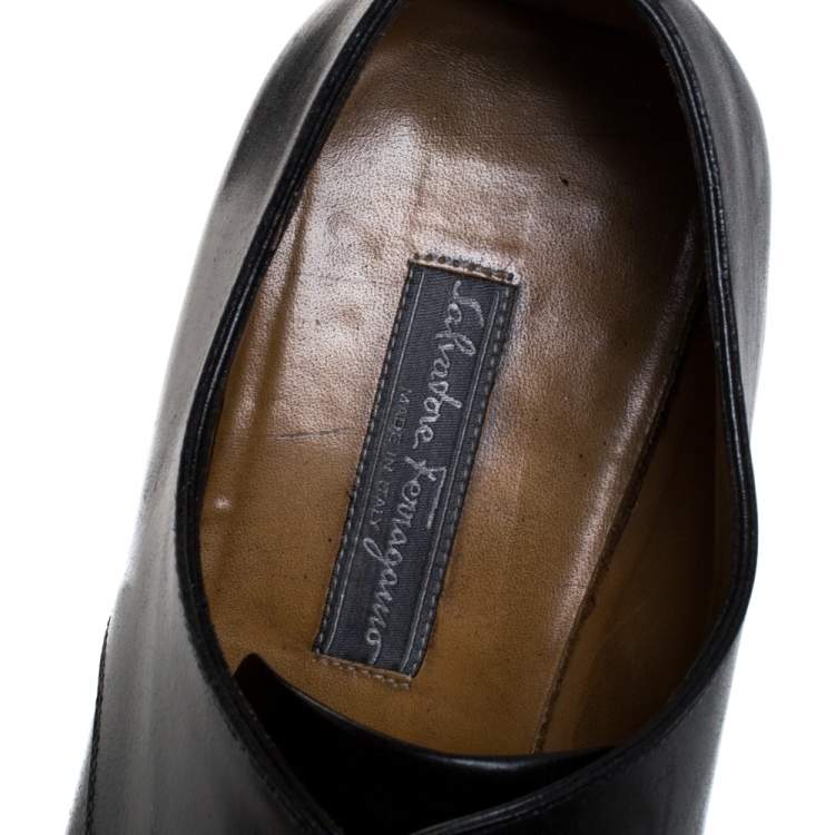 Pre Owned Salvatore Ferragamo Black Leahter Perforated Cap Toe Oxford Derby Size 44.5