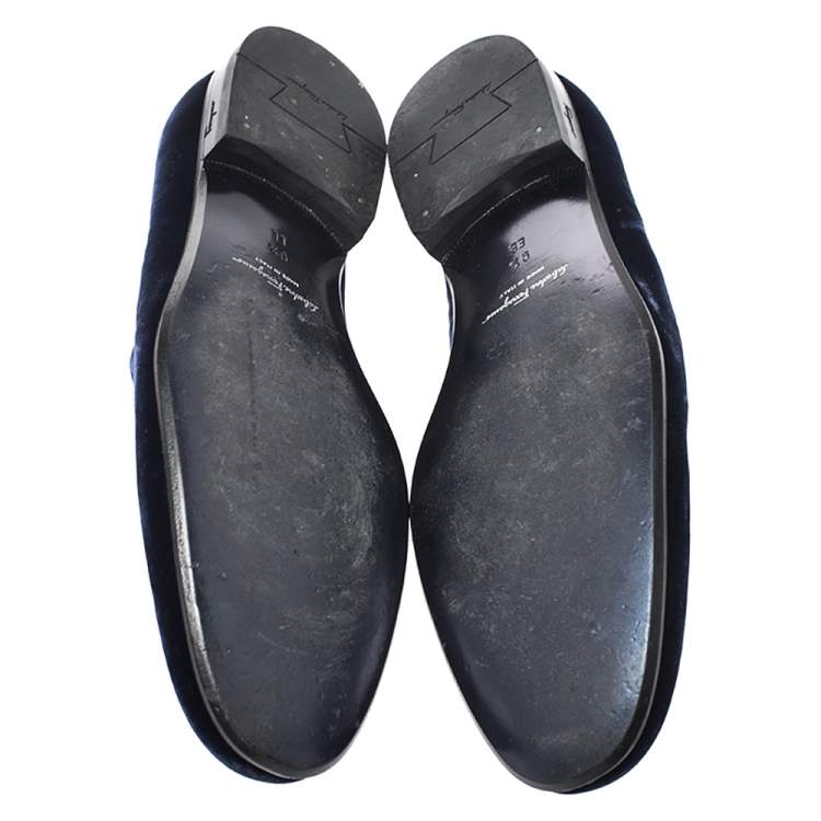 Pre Owned Salvatore Ferragamo Blue Velvet Lord 2 Horsebit Loafers Size 43.5