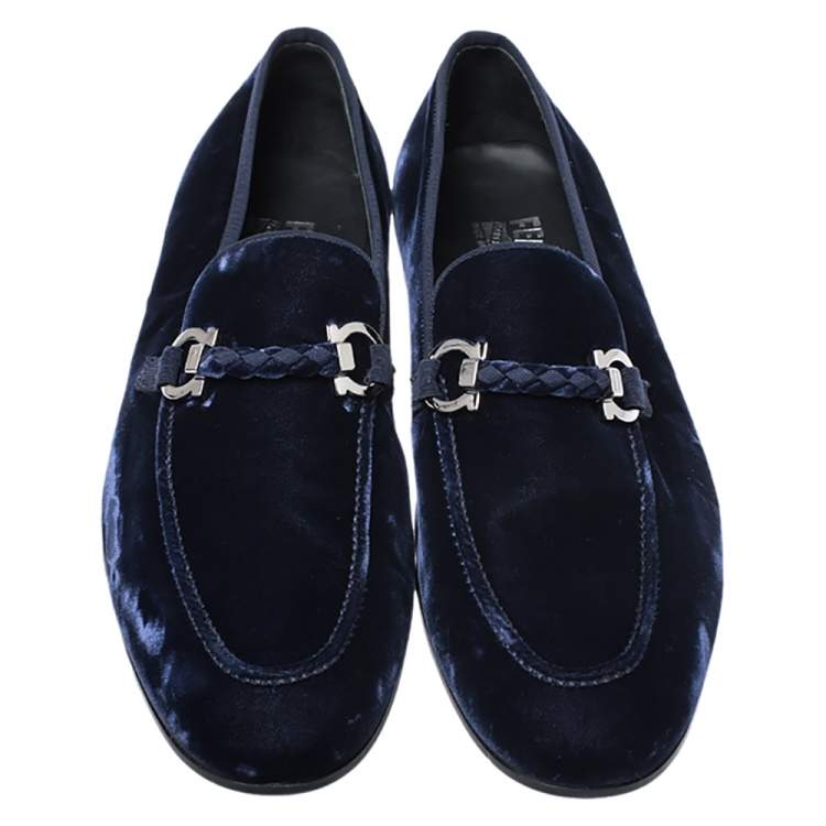 Pre Owned Salvatore Ferragamo Blue Velvet Lord 2 Horsebit Loafers Size 43.5