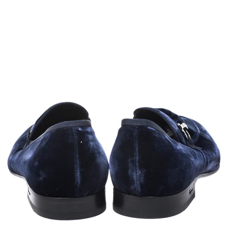 Pre Owned Salvatore Ferragamo Blue Velvet Lord 2 Horsebit Loafers Size 43.5