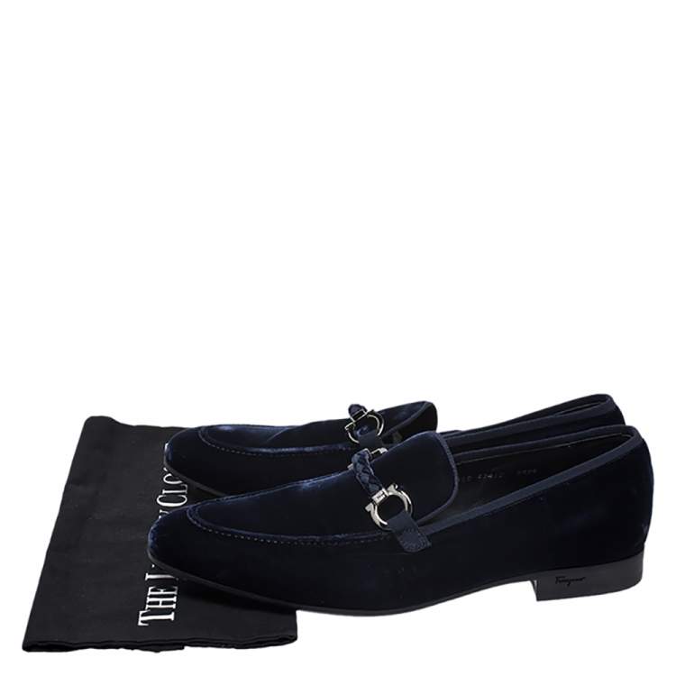 Pre Owned Salvatore Ferragamo Blue Velvet Lord 2 Horsebit Loafers Size 43.5