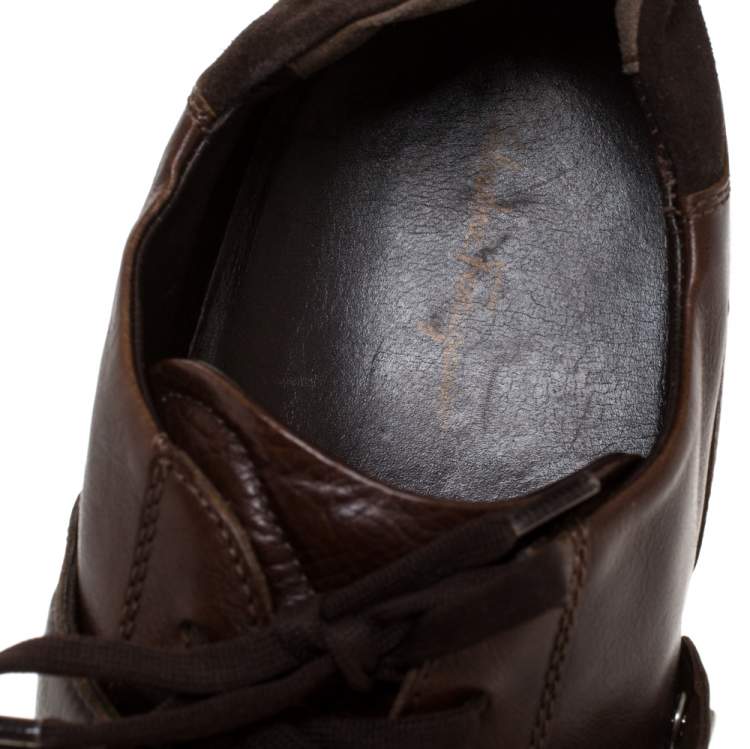 Pre Owned Salvatore Ferragamo Brown Leather Low Top Sneakers Size 45.5