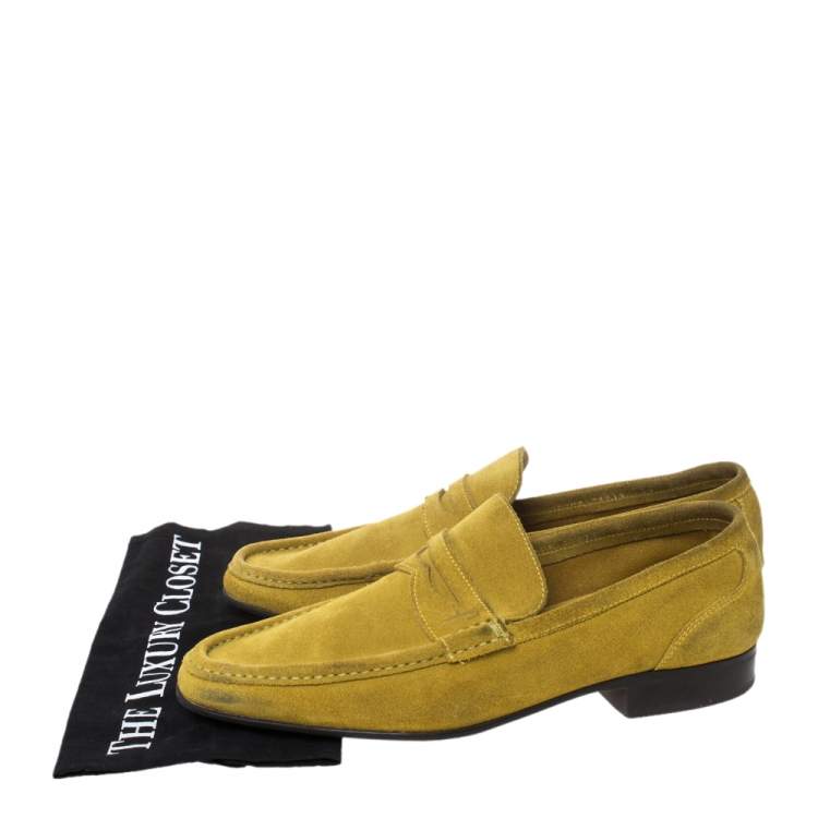 Pre Owned Salvatore Ferragamo Yellow Suede Penny Loafers Size 42