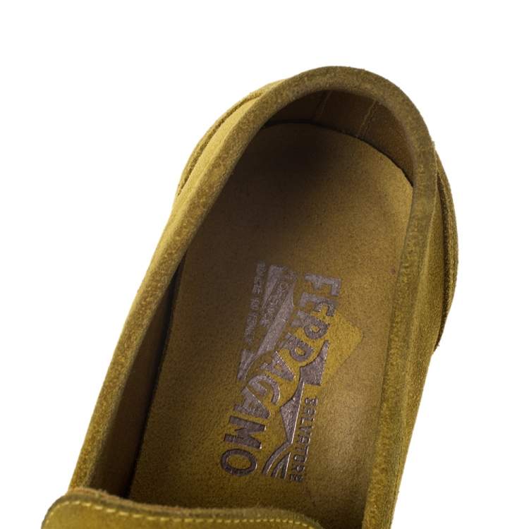 Pre Owned Salvatore Ferragamo Yellow Suede Penny Loafers Size 42
