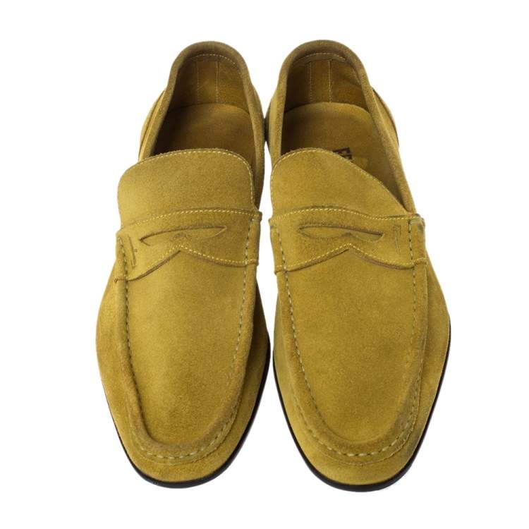 Pre Owned Salvatore Ferragamo Yellow Suede Penny Loafers Size 42
