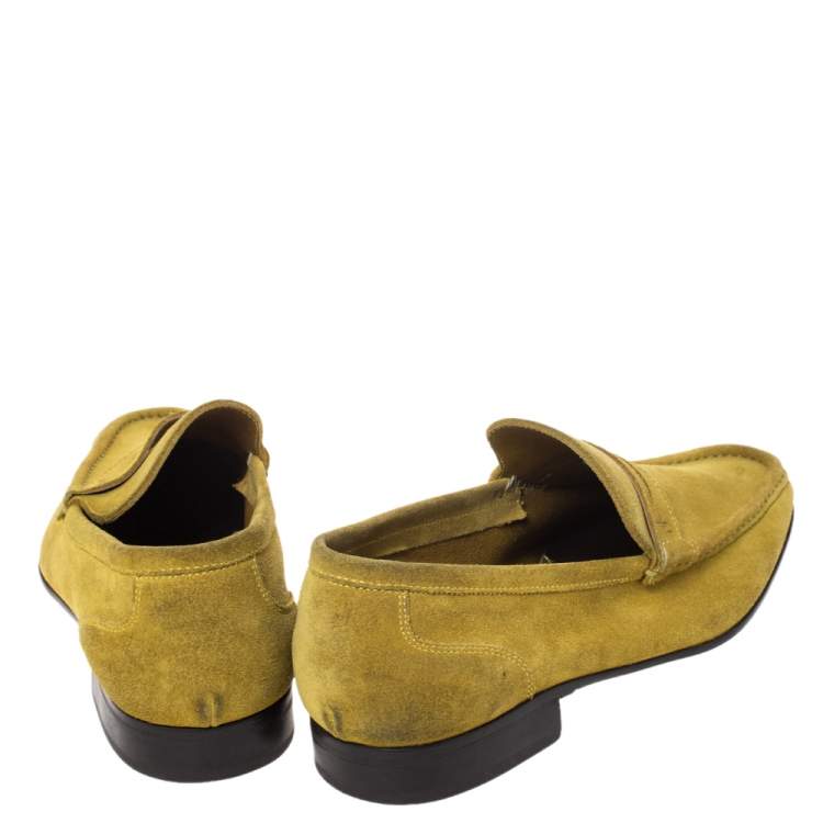 Pre Owned Salvatore Ferragamo Yellow Suede Penny Loafers Size 42