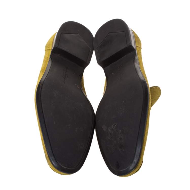 Pre Owned Salvatore Ferragamo Yellow Suede Penny Loafers Size 42