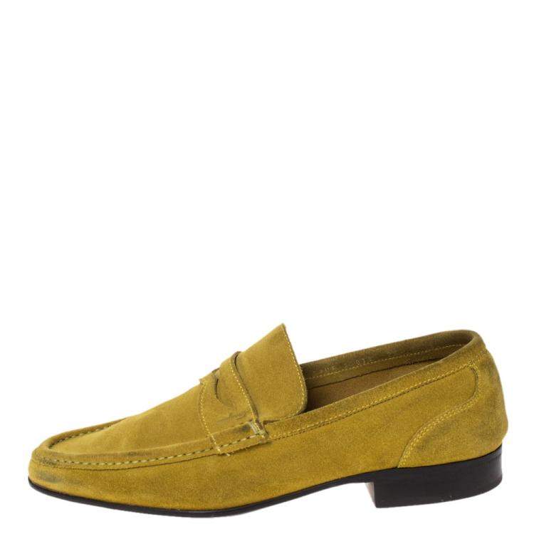 Pre Owned Salvatore Ferragamo Yellow Suede Penny Loafers Size 42