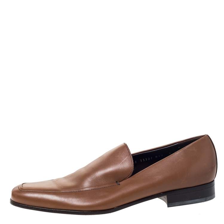 Pre Owned Salvatore Ferragamo Tan Leather Slip On Loafers Size 43